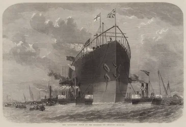 De Leviathan gesleept naar haar Ligplaats bij Deptford